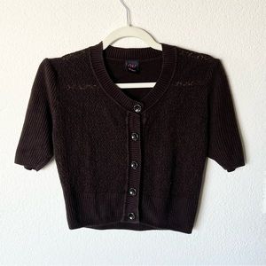 Vintage Y2K 2000s 90s chocolate brown knit cropped button up sweater top